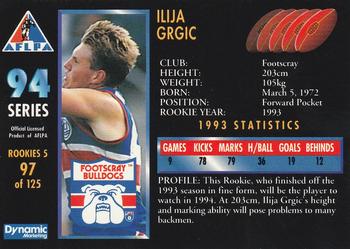 1994 Dynamic AFLPA #97 Ilija Grgic Back
